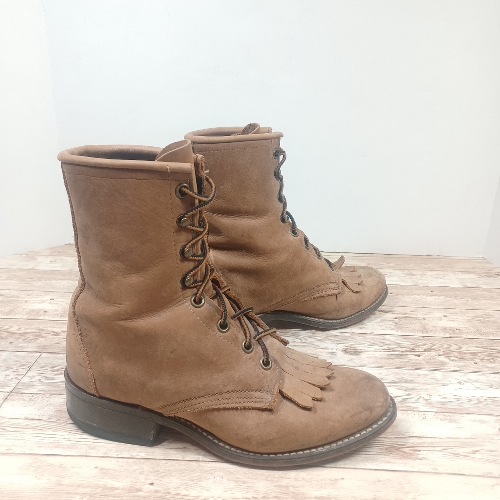 Laredo Roper Style Boots Tan Brown Lace Up Women's Size 6.5 Cowboy Cowgirl